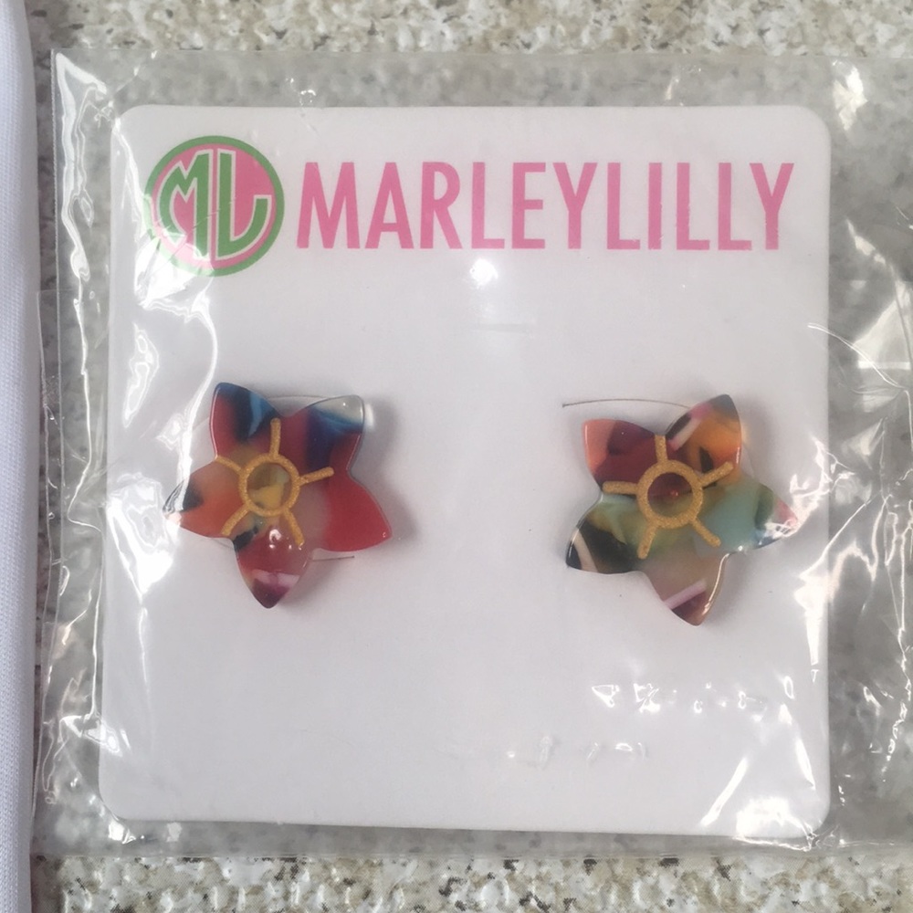 Marley Lilly Earrings Rainbow Plastic Acrylic Star Floral Multicolor Preppy